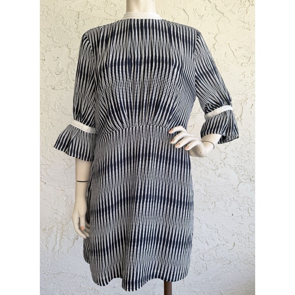 REISS Dress Size 10 Black White Print Knee Length High Neck Bow Tie Size US 10